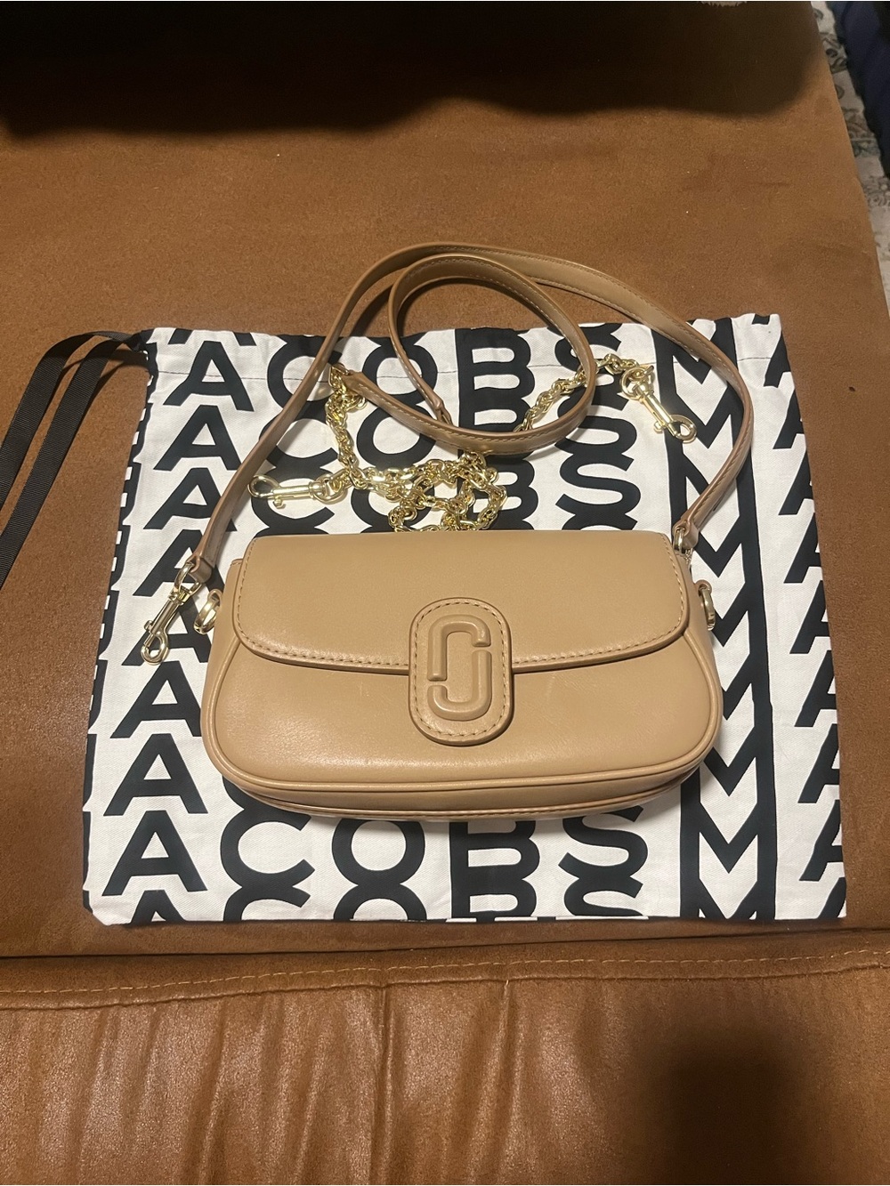 Marc Jacobs Tan Leather Crossbody with Gold Chain Accent